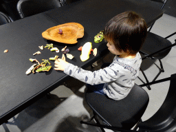 Max playing with an anatomical scale model of a frog at the lower floor of the Reptielenhuis De Aarde zoo