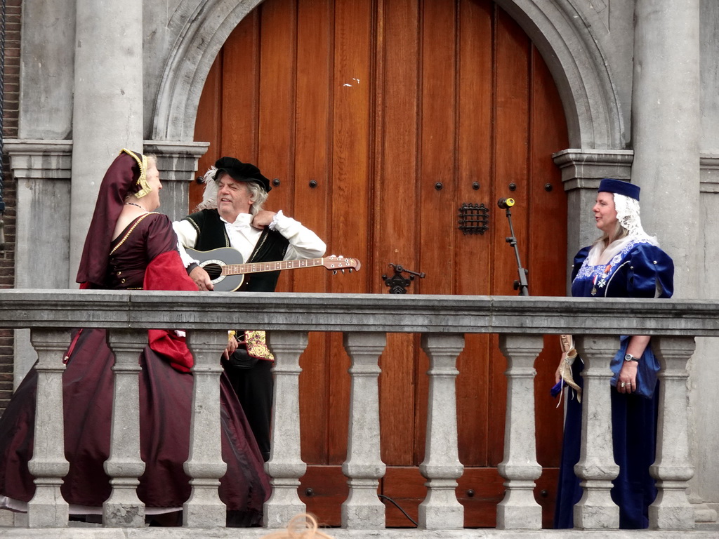 Actors at the front of the City Hall at the Grote Markt Square, during the Nassaudag