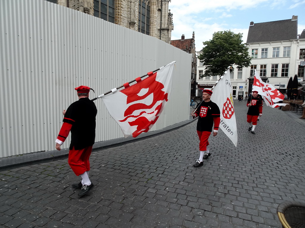 Flag bearers at the north side of the Grote Markt Square, during the Nassaudag