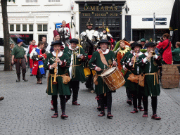 Musicians, knights and horses at the north side of the Grote Markt Square, during the Nassaudag