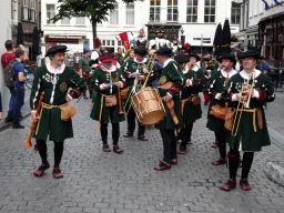 Musicians, knights and horses at the north side of the Grote Markt Square, during the Nassaudag