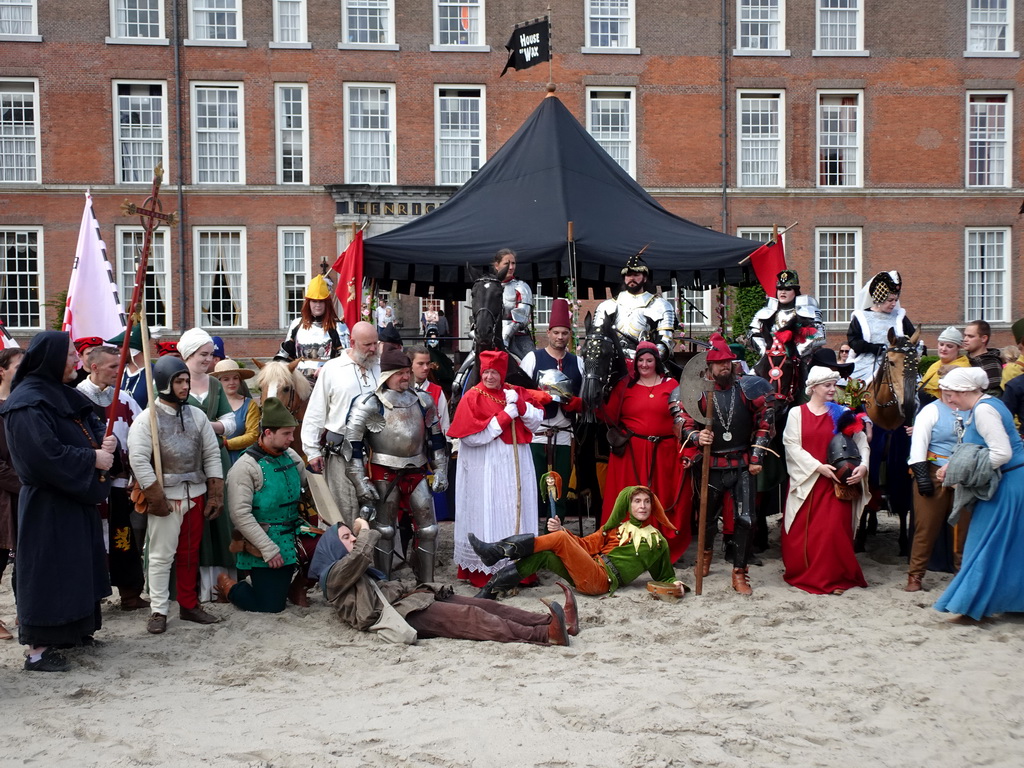 Jester, knights, horses and other actors at the Parade square in front of the Main Building of Breda Castle, during the Nassaudag