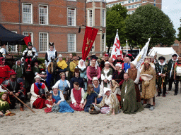 Flag bearers, musicians, knights, horses and other actors at the Parade square in front of the Main Building of Breda Castle, during the Nassaudag