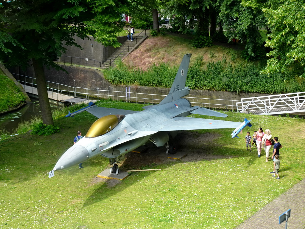 The Mark river, the Spanjaardsgat gate and a jet fighter, viewed from the First Floor of the Main Building of Breda Castle, during the Nassaudag