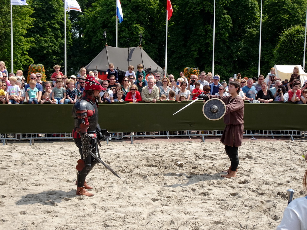 Knight and other actor at the Parade square of Breda Castle, during the Knight Tournament at the Nassaudag