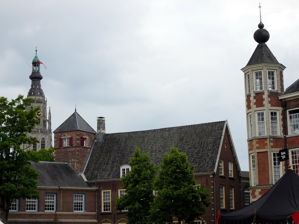 Tower of the Grote Kerk church and Breda Castle, viewed from the Parade square