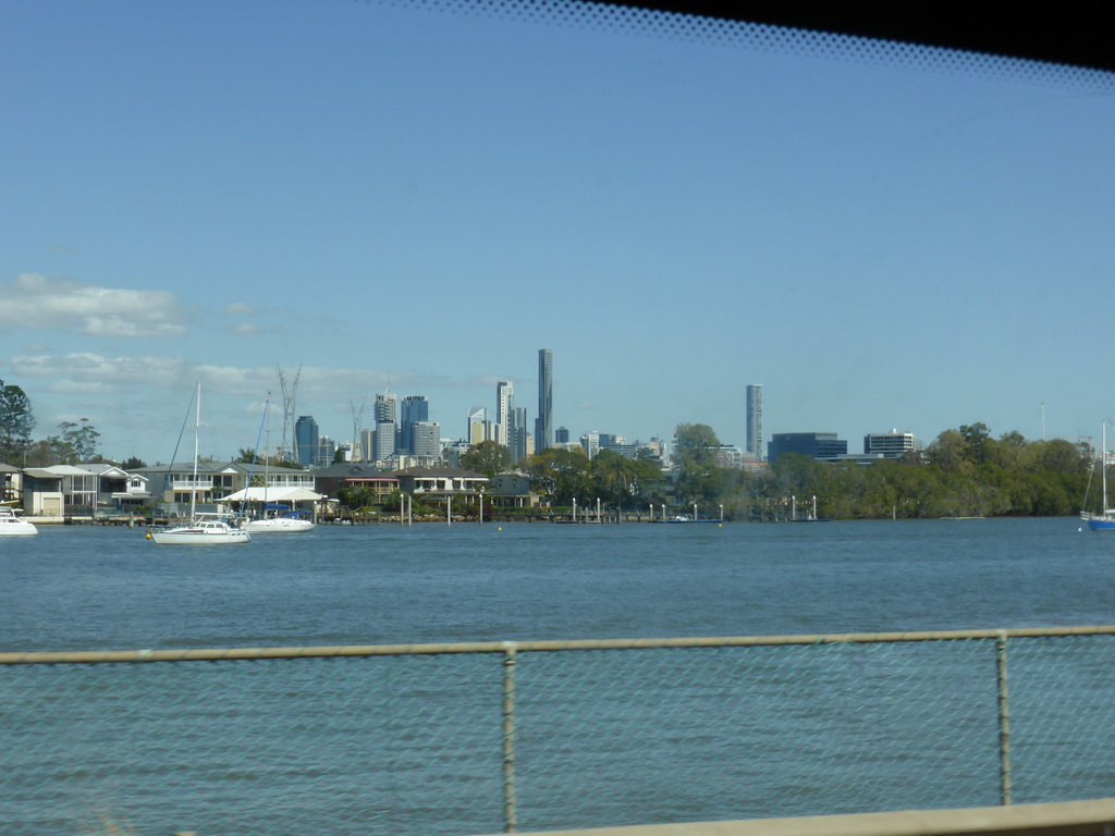 Skyline of Brisbane, viewed from the taxi from Brisbane Airport to the city center