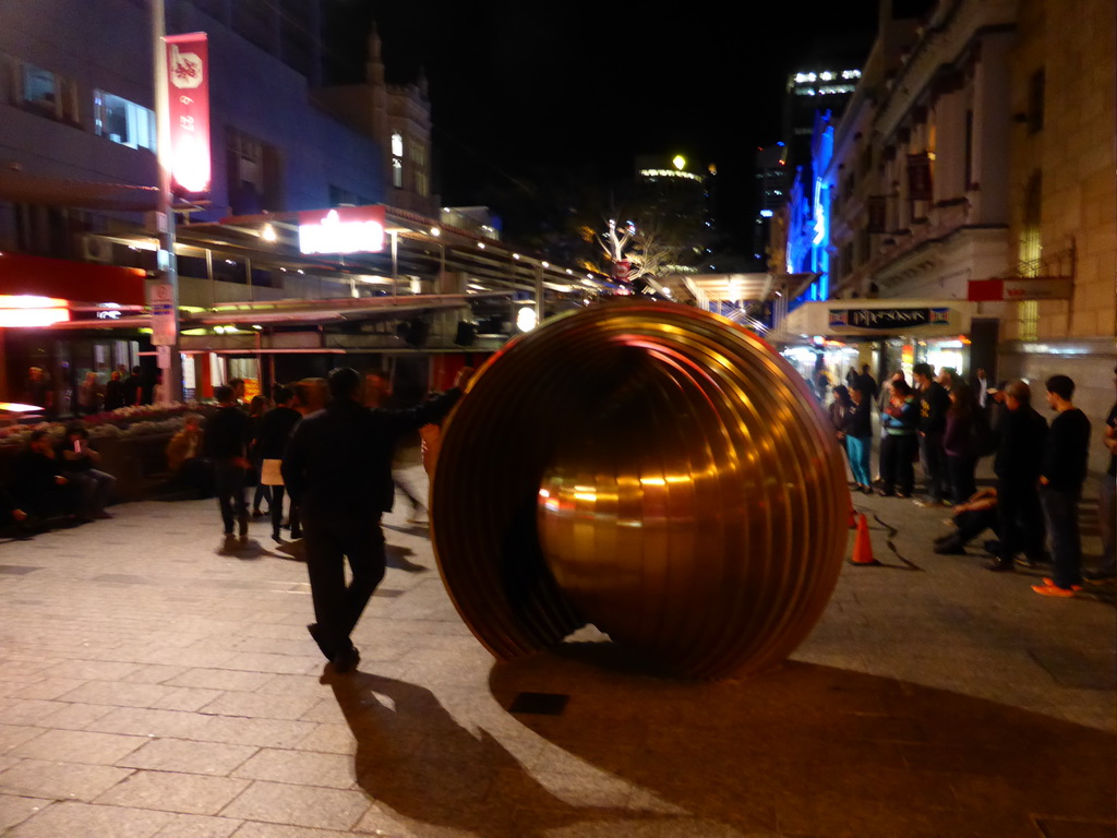 Sphere and restaurants at Queen Street, by night
