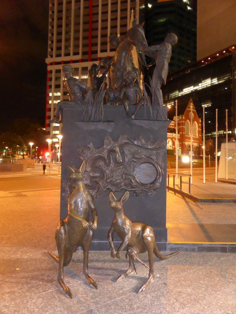 The Petrie Tableau monument at the King George Square, by night