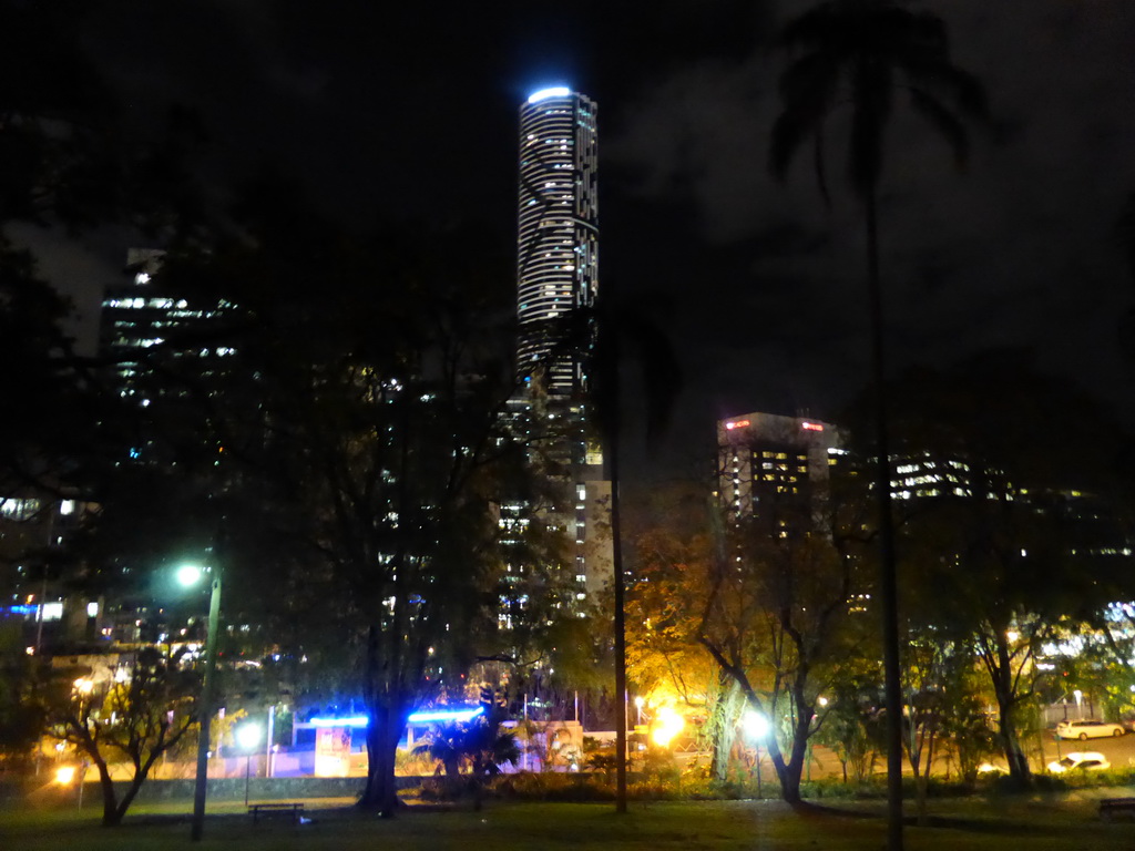 The Infinity Tower and surroundings, viewed from Wickham Park, by night