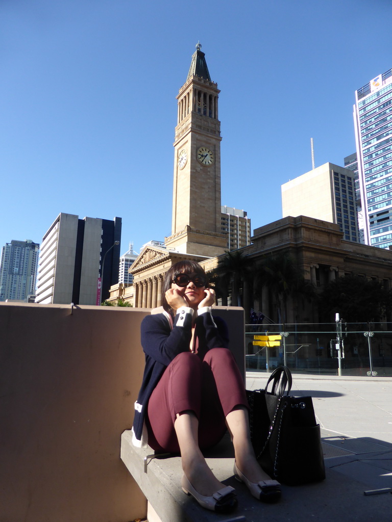 Miaomiao in front of the Brisbane City Hall at Albert Street