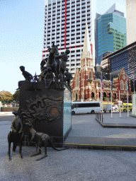 The Petrie Tableau monument at the King George Square and the Albert Street Uniting Church