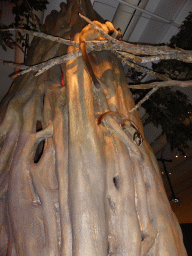 Model of a tree with stuffed animals in it, at the first floor of the Queensland Museum & Sciencentre
