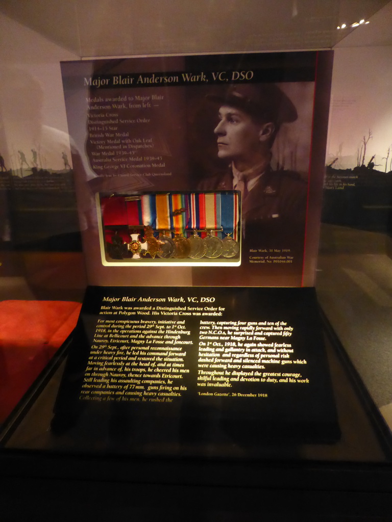 Medals and information on Major Blair Anderson Wark, at the first floor of the Queensland Museum & Sciencentre