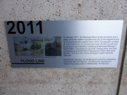 Information on the flood line of the Brisbane River flooding of 2011, on the outside wall of the Queensland Museum & Sciencentre