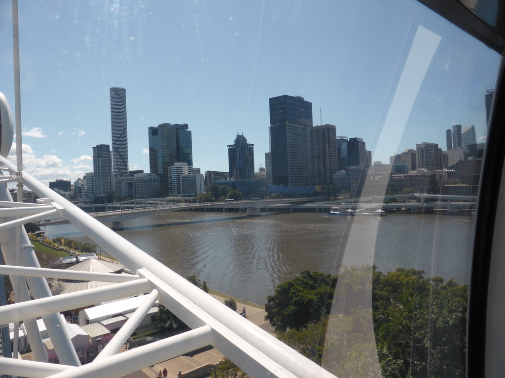 The Victoria Bridge over the Brisbane River and the skyline of Brisbane with the Infinity Tower, viewed from the Wheel of Brisbane