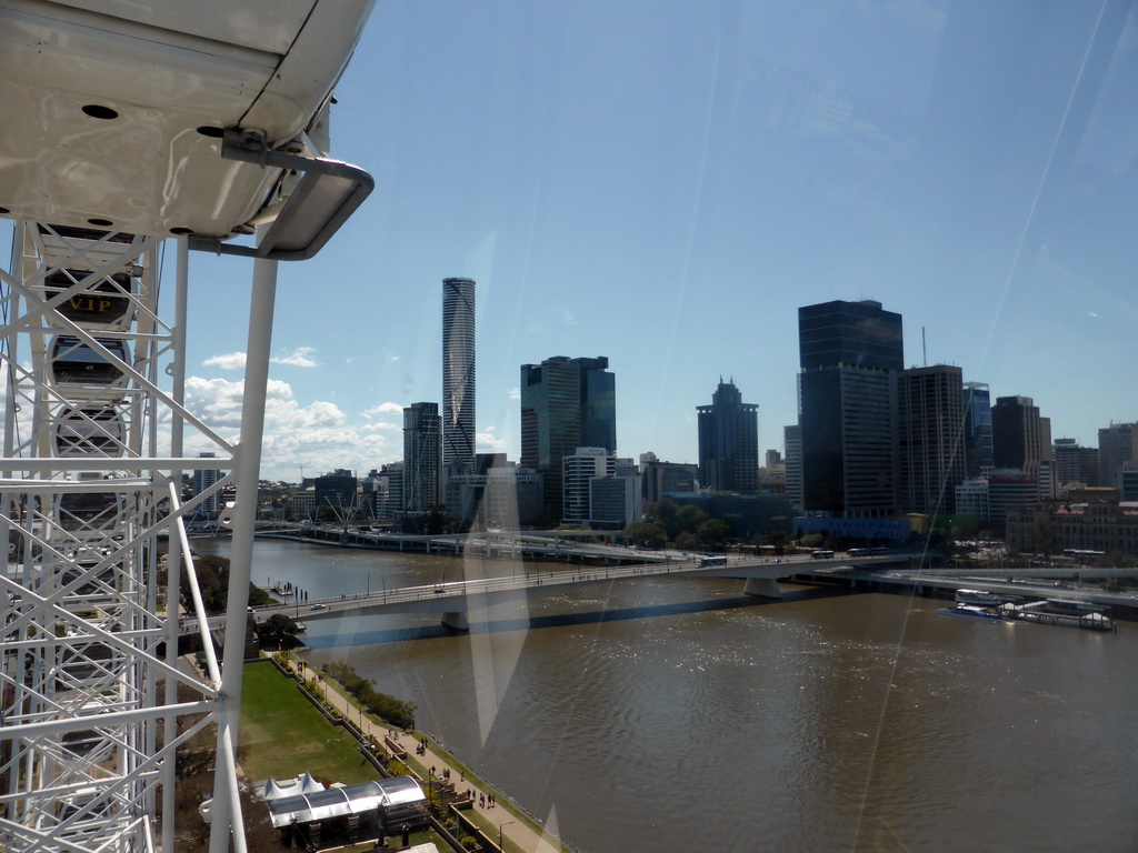 The Victoria Bridge over the Brisbane River and the skyline of Brisbane with the Infinity Tower, viewed from the Wheel of Brisbane