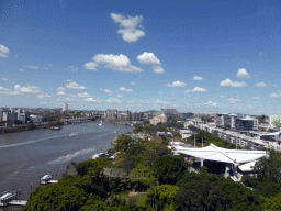 The South Bank Parklands, the Goodwill Bridge and the Captain Cook Bridge over the Brisbane River and the Brisbane Cricket Ground, viewed from the Wheel of Brisbane