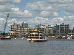 `Kookaburra Queen II` boat and the Goodwill Bridge over the Brisbane River, viewed from the ferry