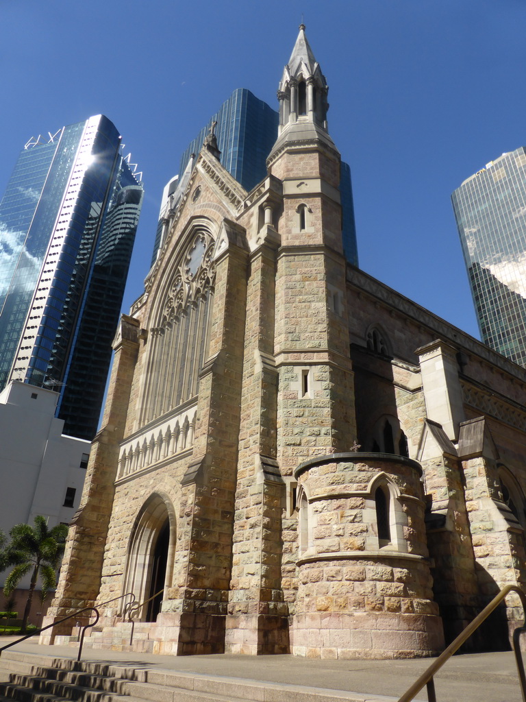 Skyscrapers and the front of the Cathedral of St. Stephen at Elizabeth Street