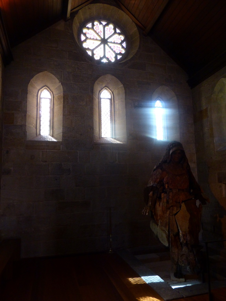 Apse of St. Stephen`s Chapel with the shrine of Mary MacKillop and stained glass windows