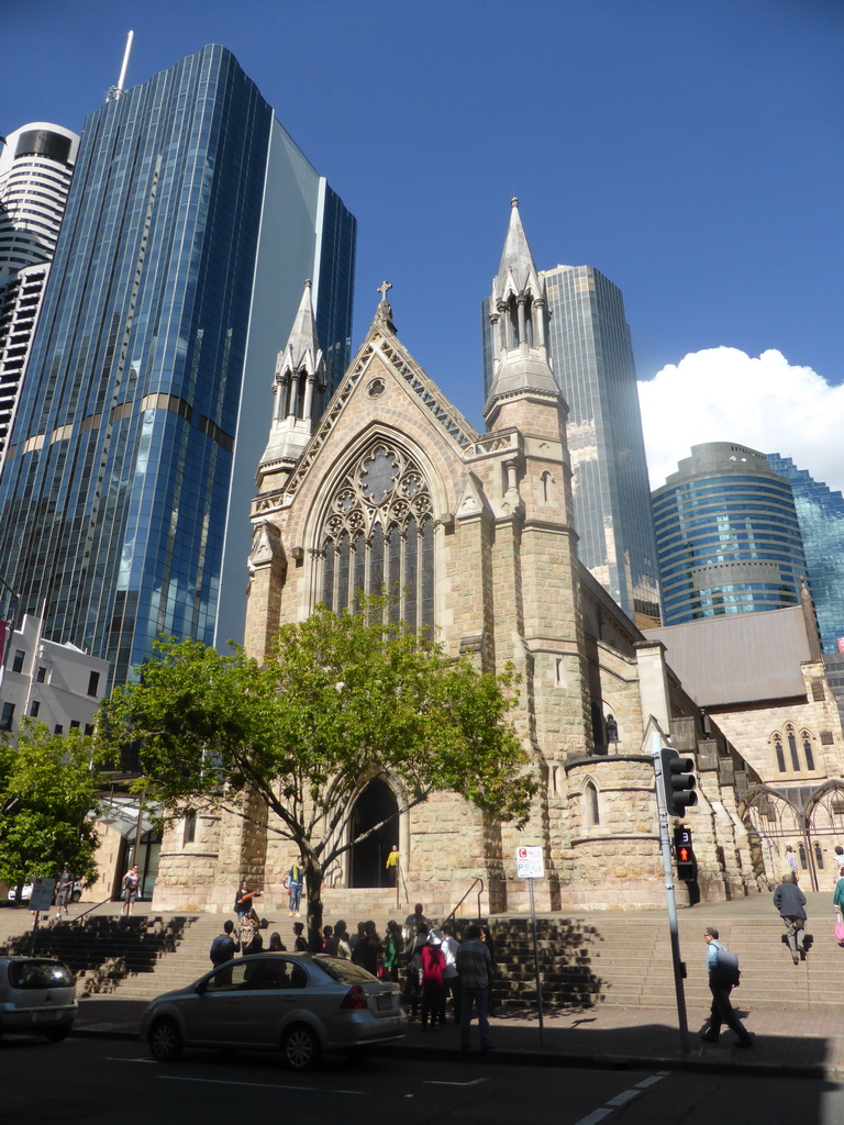 Skyscrapers and the front of the Cathedral of St. Stephen at Elizabeth Street