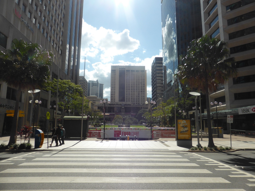 Queen Street, the Post Office Square with the Sir William Glasgow Memorial, the Anzac Square and the Brisbane Central Railway Station