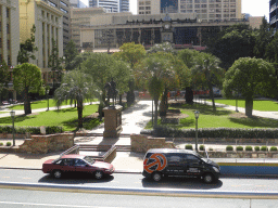 Adelaide Street, the Anzac Square with the Second Boer War Memorial Statue and the Brisbane Central Railway Station, viewed from the Post Office Square