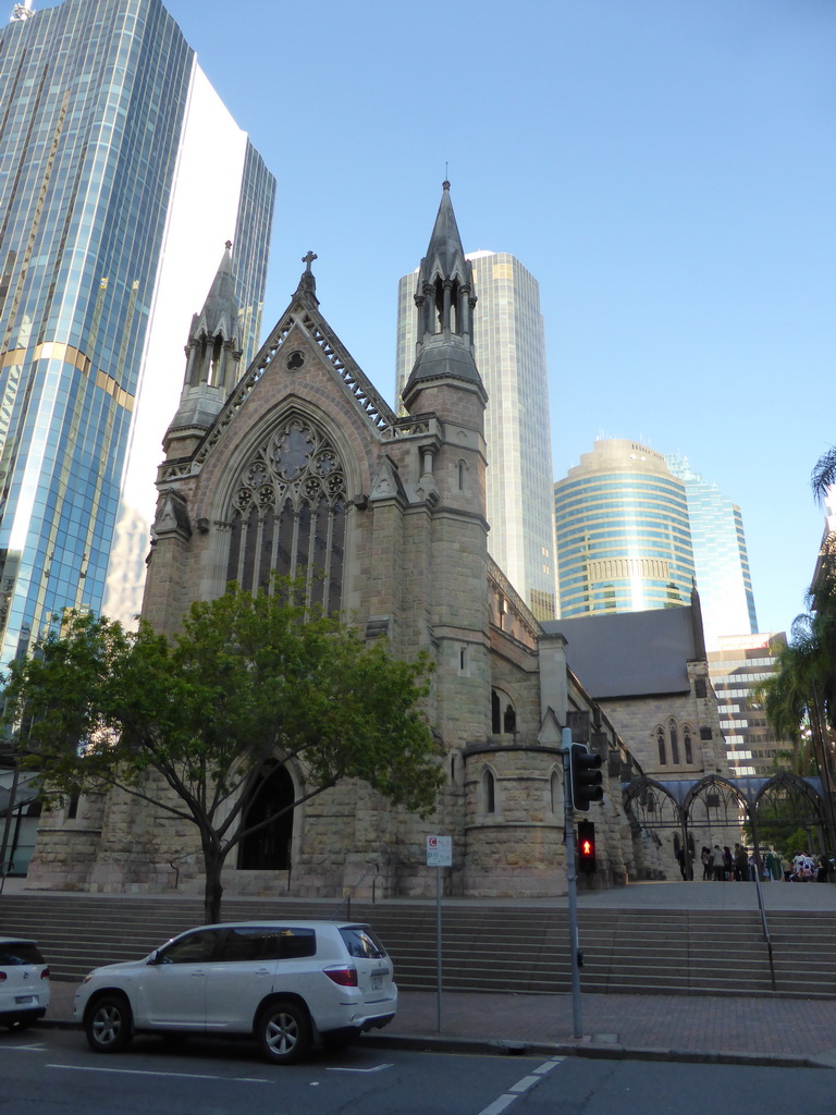 Skyscrapers and the front of the Cathedral of St. Stephen at Elizabeth Street