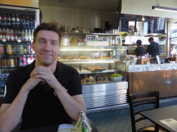 Tim having breakfast at the Ki Bar & Bistro at the crossing of Edward Street and Ann Street