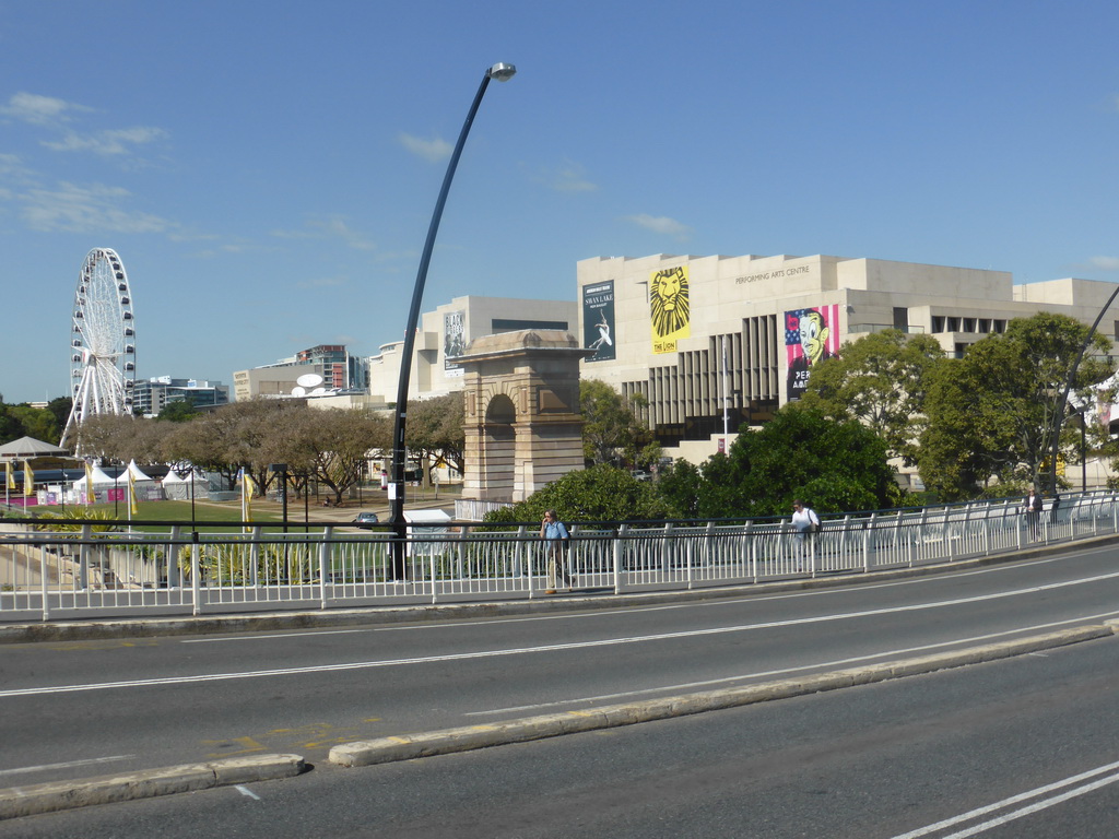 The Wheel of Brisbane and the Queensland Performing Arts Centre, viewed from the Victoria Bridge over the Brisbane River