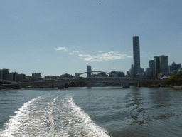 The Go Between Bridge and the Merivale Bridge over the Brisbane River and the skyline of Brisbane with the Infinity Tower, viewed from the Miramar Koala & River Cruise boat