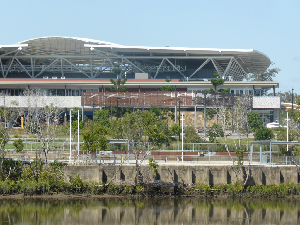 The Queensland Tennis Centre and the Brisbane River, viewed from the Miramar Koala & River Cruise boat