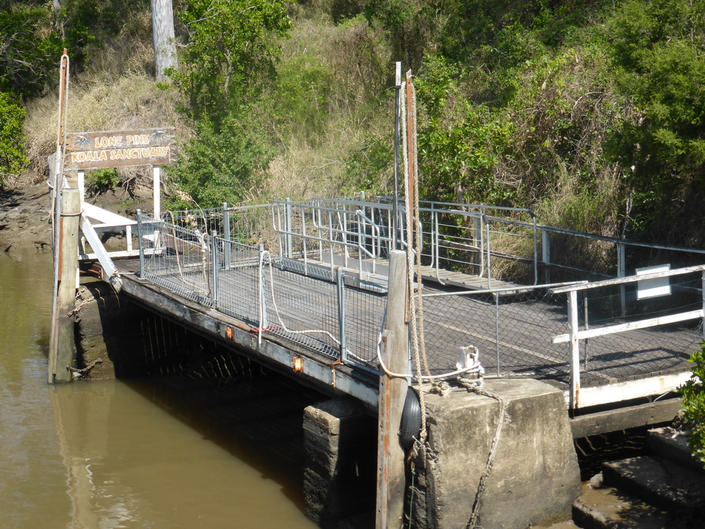 Ferry terminal of the Lone Pine Koala Sanctuary at the Brisbane River, viewed from the Miramar Koala & River Cruise boat