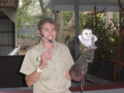 Zoo keeper with a Barn Owl during the Wildlife Encounter at the Lone Pine Koala Sanctuary