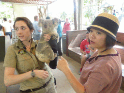 Miaomiao and the zoo keeper with a Koala during the Koala Presentation at the Lone Pine Koala Sanctuary