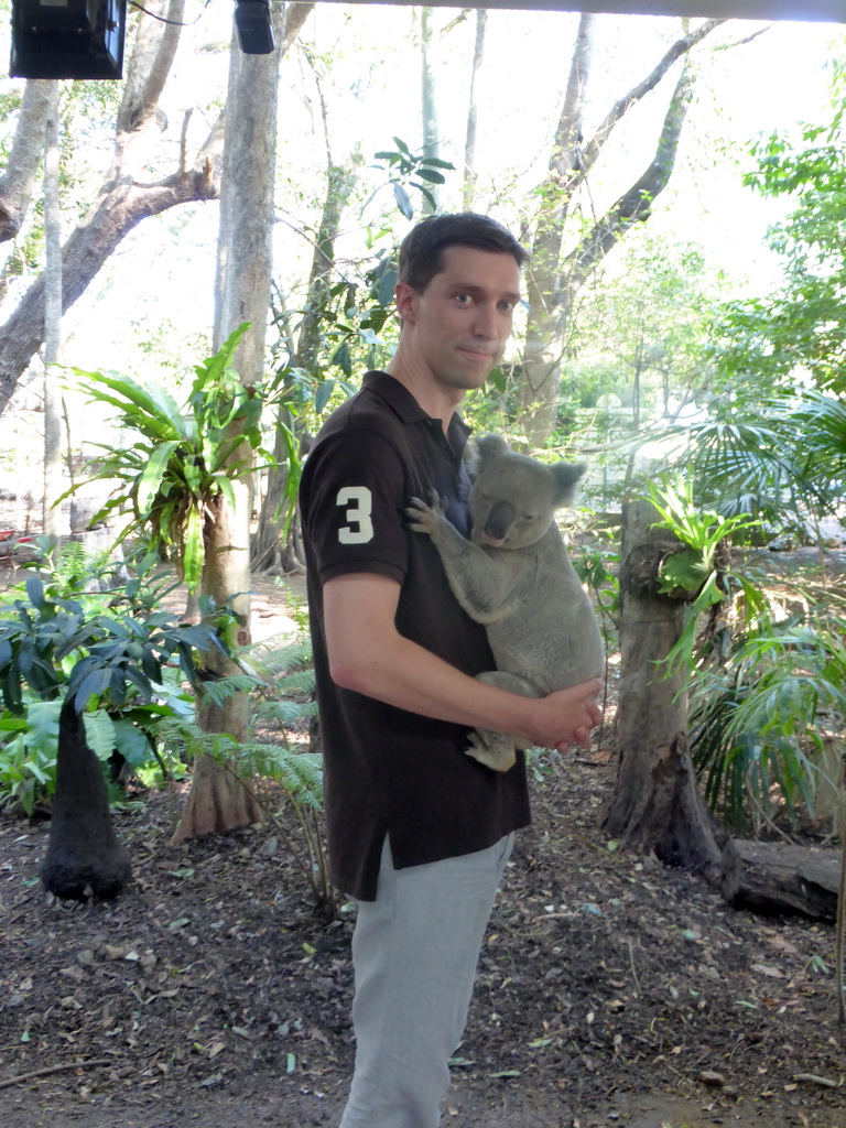 Tim with a Koala during the Koala Cuddling at the Lone Pine Koala Sanctuary