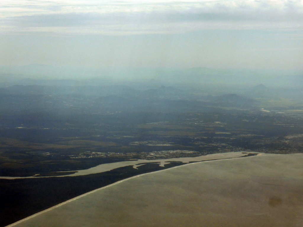 The towns of Golden Beach and Pelican Waters, viewed from the airplane to Cairns