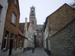 The Kleine Heilige-Geeststraat street and the south side of the St. Salvator`s Cathedral