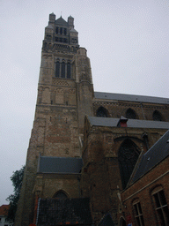The south side of the tower of the St. Salvator`s Cathedral at the Sint-Salvatorskerkhof square