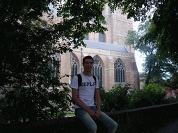 Tim at the north side of the St. Salvator`s Cathedral at the Steenstraat street