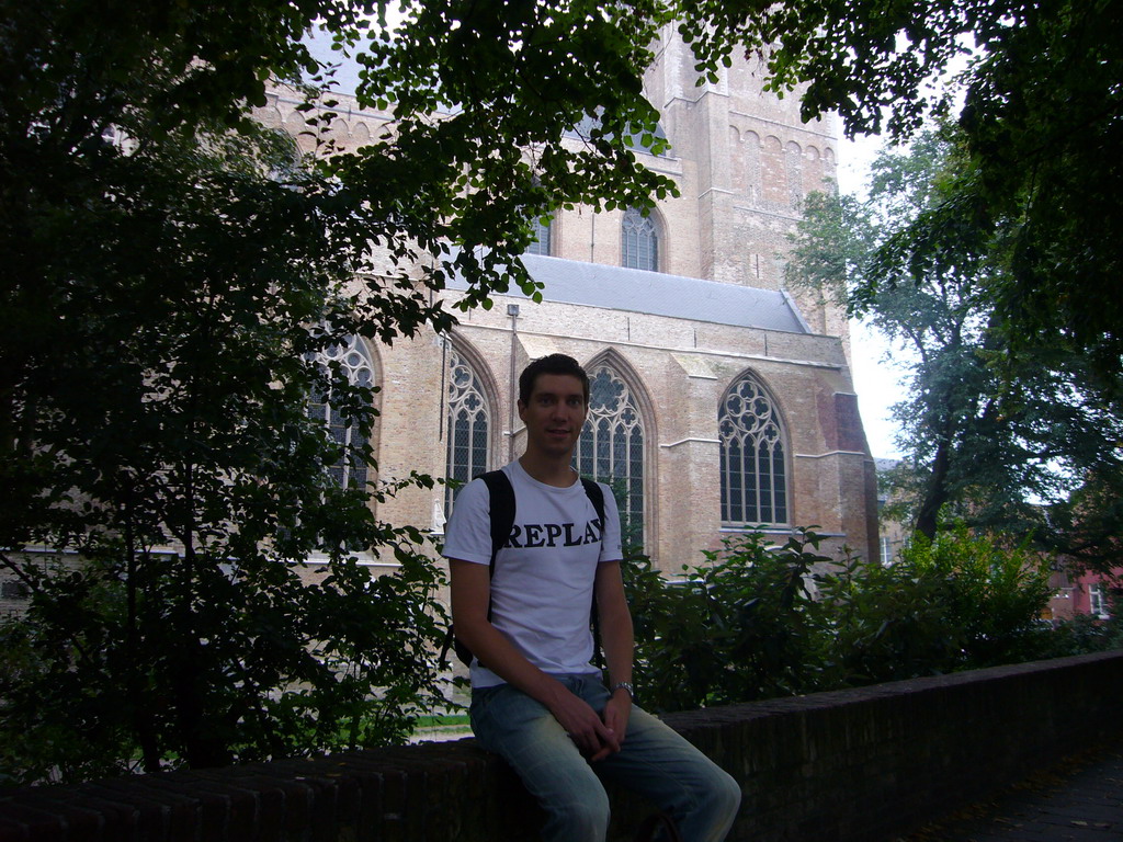 Tim at the north side of the St. Salvator`s Cathedral at the Steenstraat street