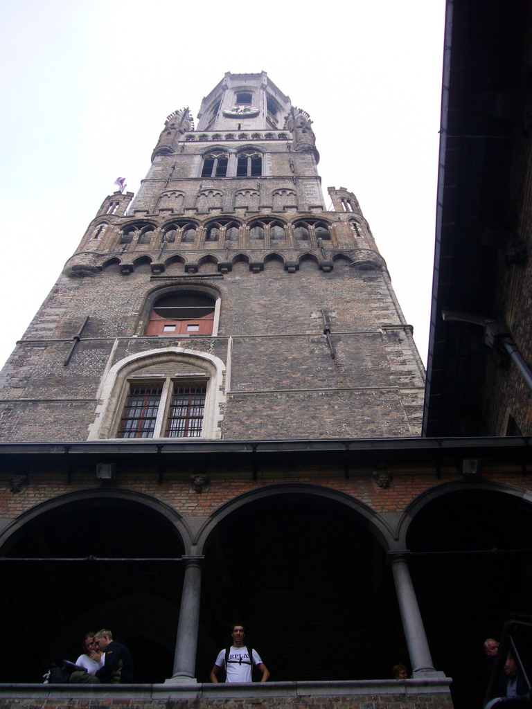 Tim at the first floor of the Belfort tower, viewed from below