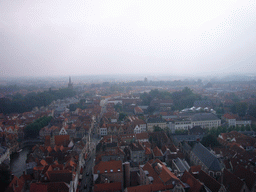 The southeast side of the city with the Wollestraat street, the Dijver canal, the Koningin Astridpark and the Holy Maria Magdalena and Holy Catharina Church, viewed from the top floor of the Belfort tower