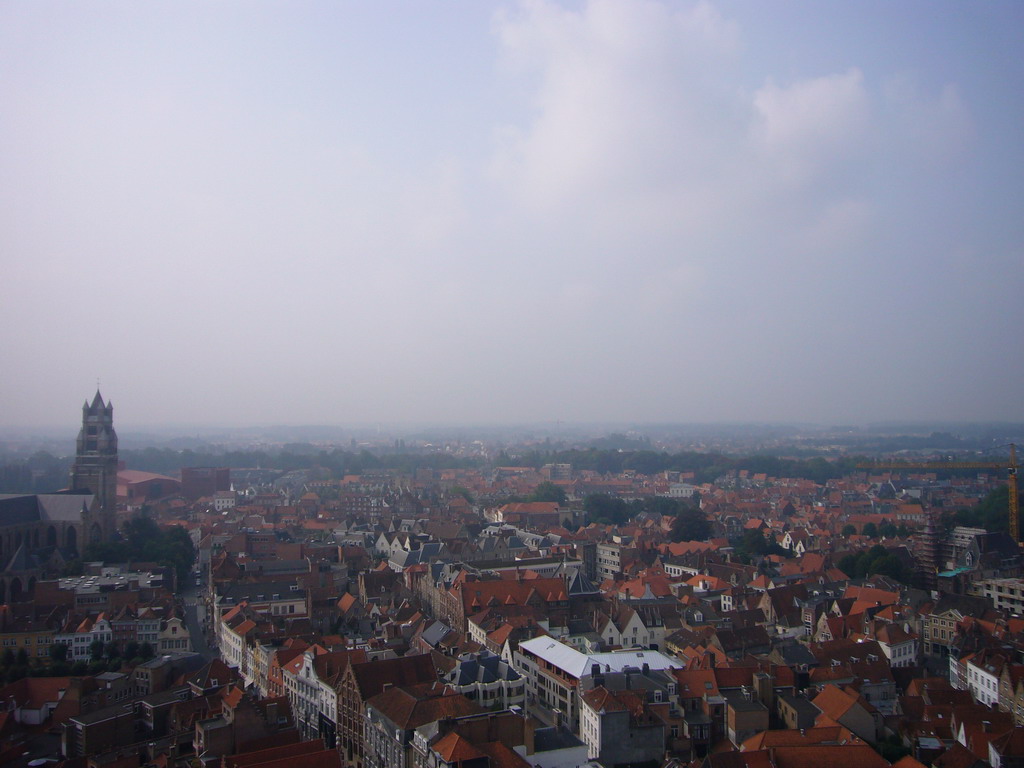 The southwest side of the city with the St. Salvator`s Cathedral and the Steenstraat street, viewed from the top floor of the Belfort tower