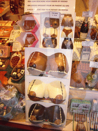 Chocolates in the window of a shop at the Wollestraat street