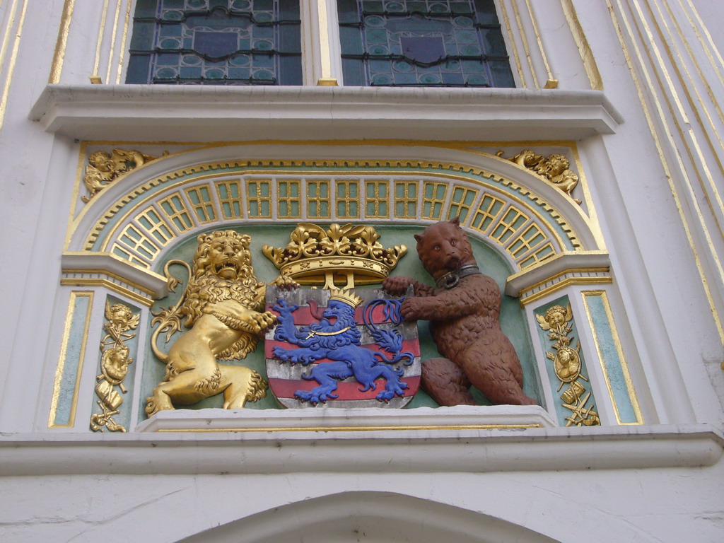 Coat of arms at the facade of the Palace of the Liberty of Bruges at the Burg square