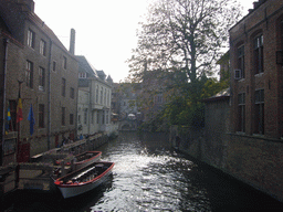 Boats on the east end of the Dijver canal, viewed from the Blinde Ezelbrug bridge over the Groenerei canal