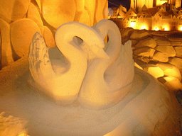Sand sculpture of two swans, at the Sand Sculpture Festival at the Stationspark