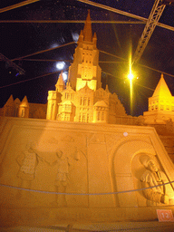 Sand sculptures of a relief and the Church of Our Lady, at the Sand Sculpture Festival at the Stationspark